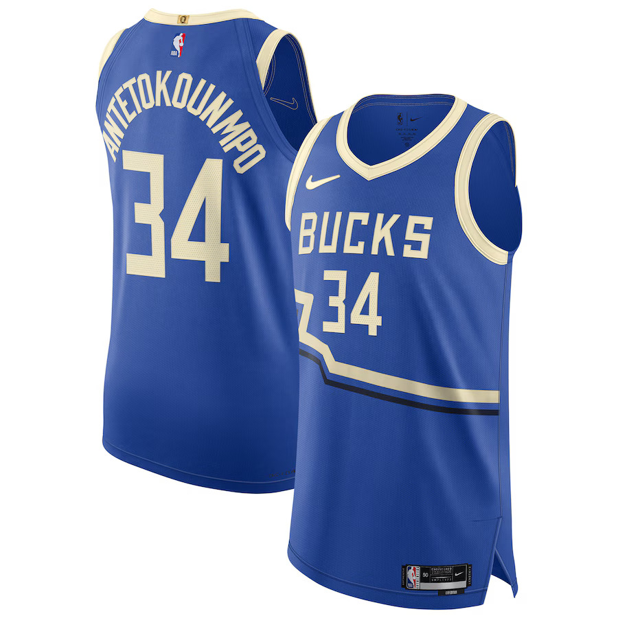 Men Milwaukee Bucks 34 Giannis Antetokounmpo Nike Royal City Edition 2024-25 Authentic Player NBA Jersey